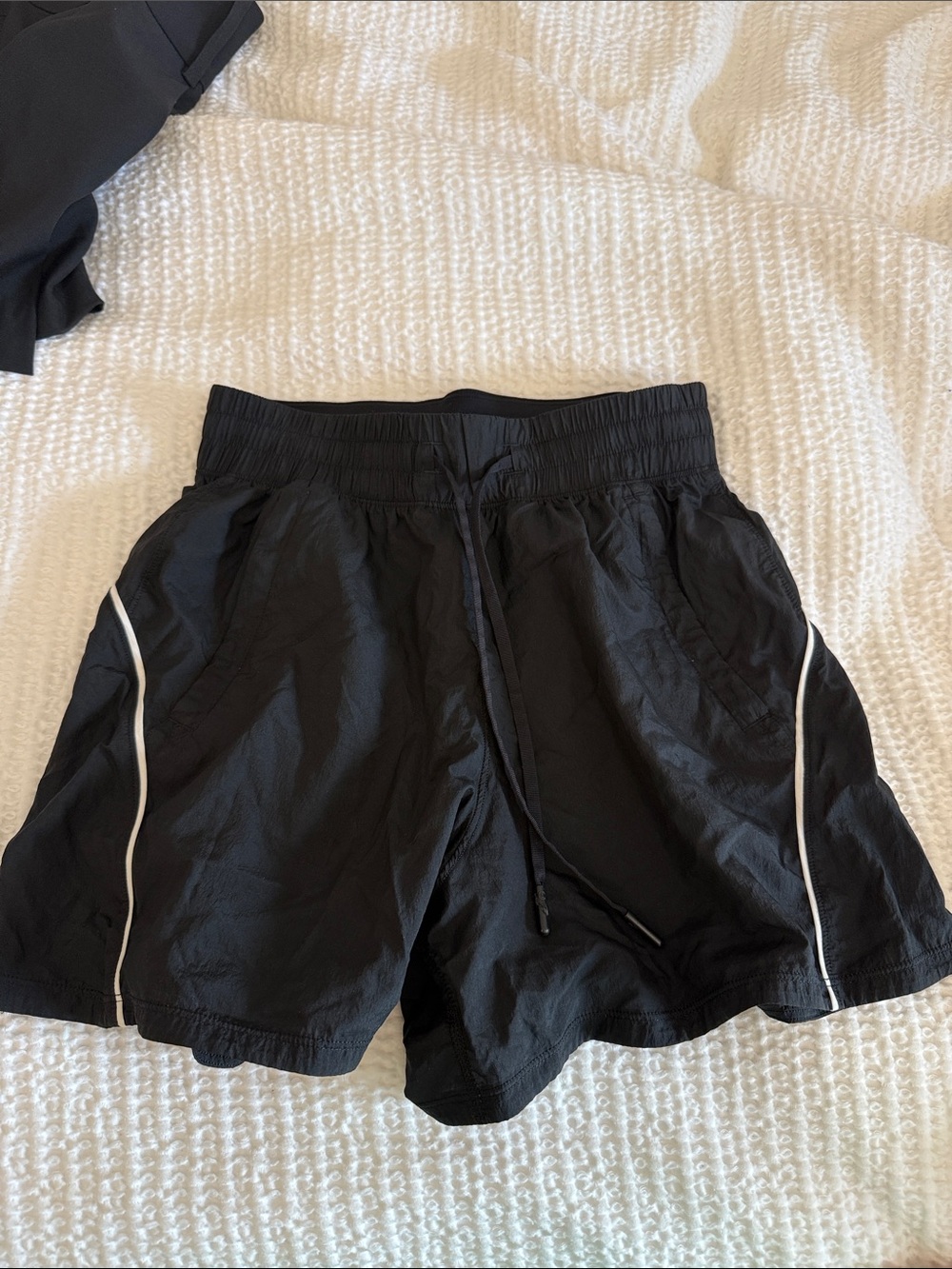 Lululemon Black Athletic Drawstring Shorts with White Piping